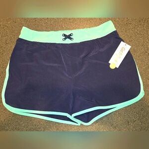 Navy and Mint Green Athletic Girls' Board Swim Shorts - Size XL (14-16)